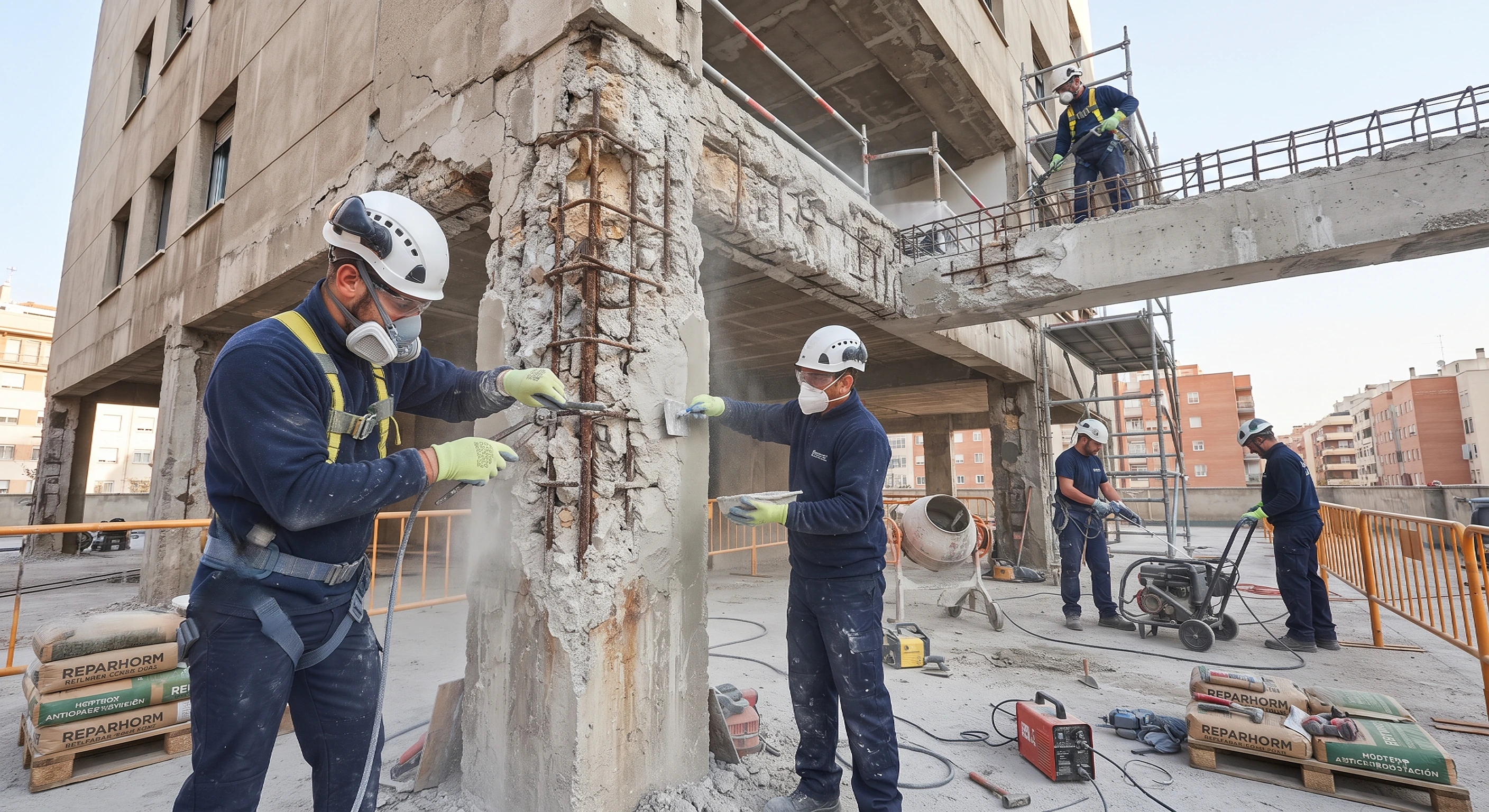 Antes y después de reparación y refuerzo de estructuras